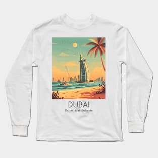 A Vintage Travel Illustration of Dubai - United Arab Emirates Long Sleeve T-Shirt